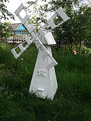 Білий млин декоративний, дерев'яний млин на клумбу, білий млин для декору, млинок для дачі висота 160 см