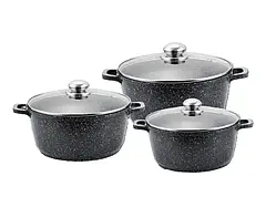 Кухонний набір каструль Benson BN-298 з литого алюмінію та мраморним антипригарним покриттям об'ємом 1.5/2.2/3.2 л.