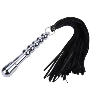 Шкіряний батіг 2в1 з металевою ручкою Анальна заглушка анальні буси Чорний батіг для садомазо