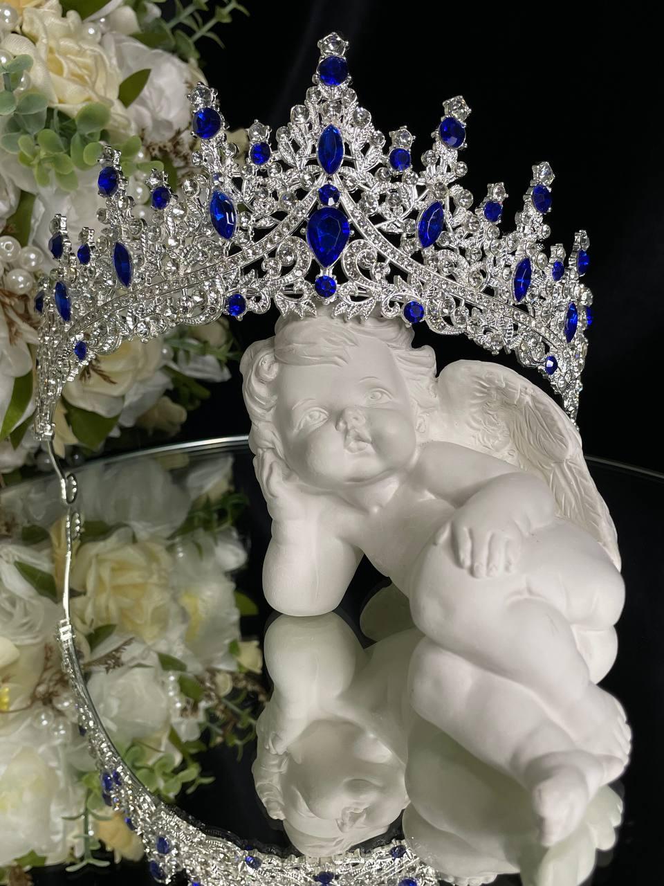 Срібна діадема з синім камінням Swarovski, фото 1