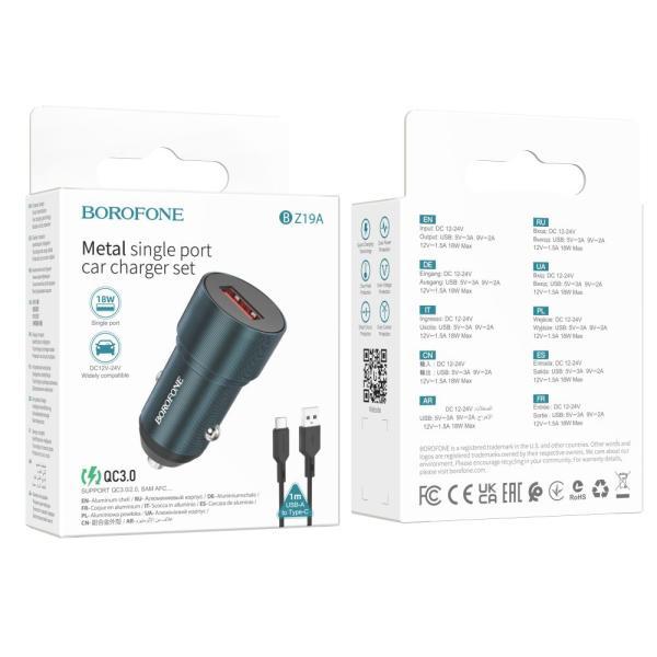Автозарядний пристрій Borofone BZ19A Wisdom QC3.0 18W Type C