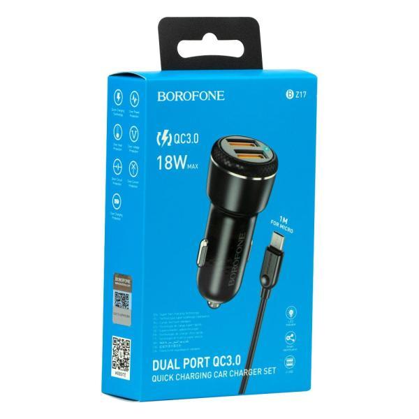 Автозарядний пристрій Borofone BZ17 QC3.0 18W Micro