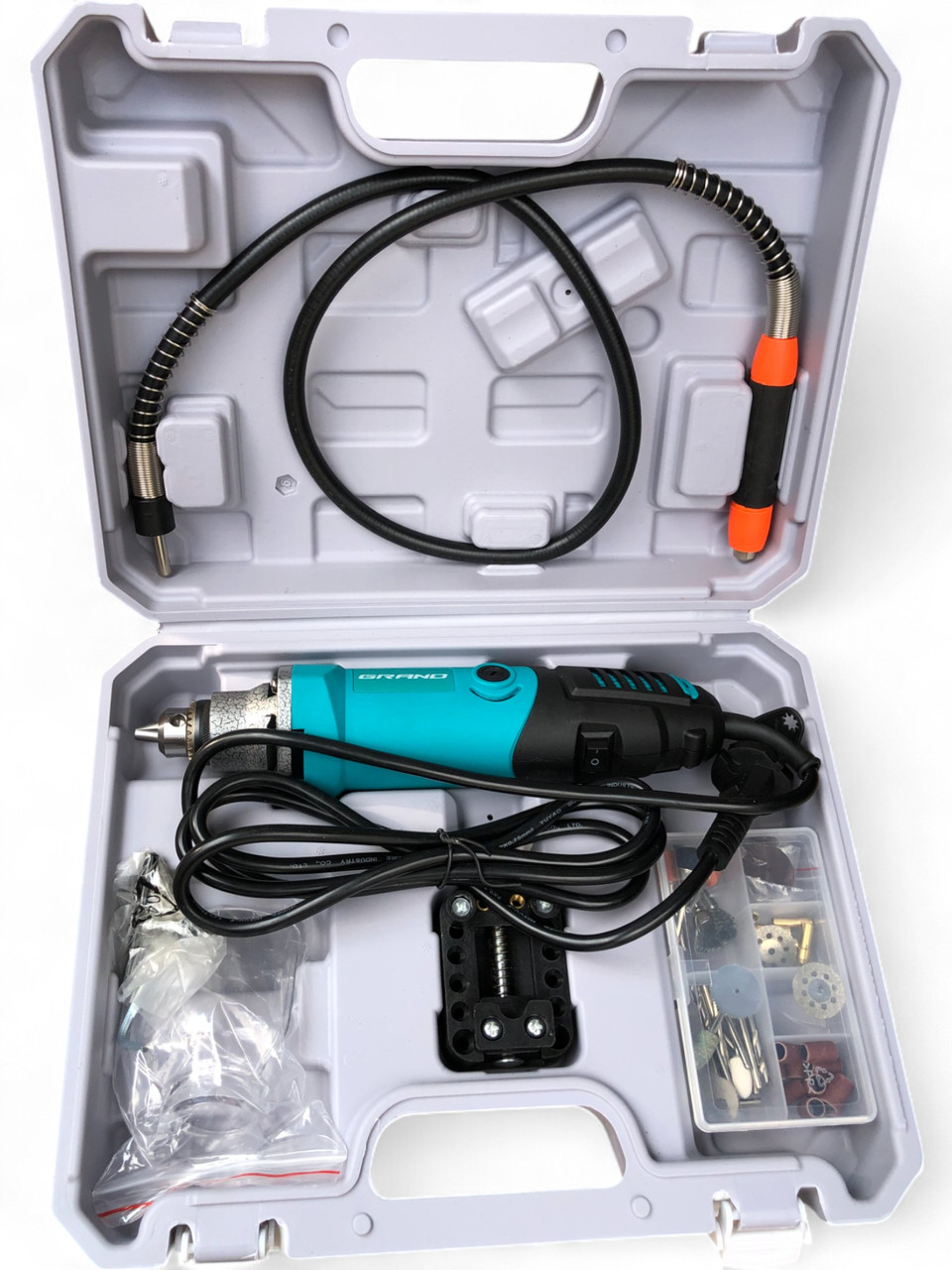 Дриль-гравер Grand ДГ-570М (ключовий патрон 6,5 мм, 43 насадки, гнучкий вал, ЧЕХІЯ), фото 1