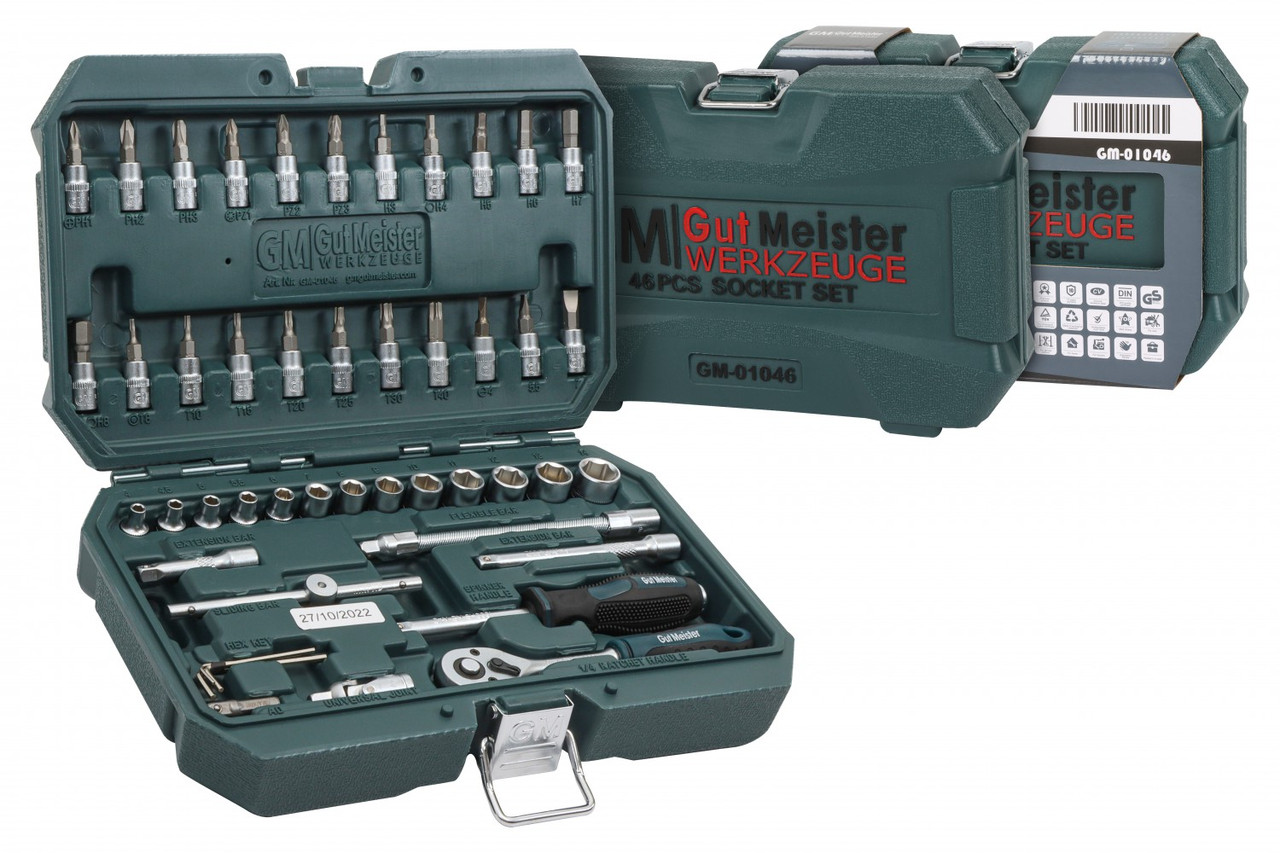 Набір інструментів GUT MEISTER 46 шт 1/4”  з тріскачкою, бітами, головками, ключами (GM01046), фото 1