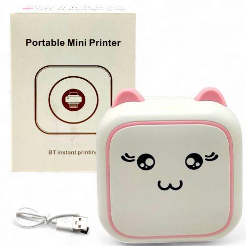 Термопринтер "Котик", чорно-білий колір друку, Bluetooth, USB-кабель, рулон термопаперу (рожевий), фото 1
