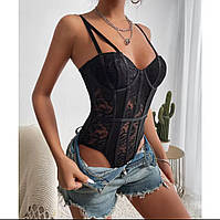 Боді зі прозорою спинкою, ліф на кісточках (р.L, чорний)