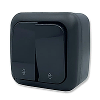 Вимикач прохідний двоклавішний Palmiye IP54 VIKO чорний, накладний Віко, настінний зовнішній 90555117