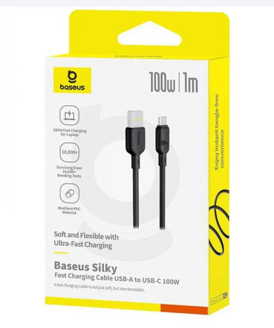 Кабель Type-C 1.0 m Baseus Silky Series 100W (P10377703113-00) чорний (коробка)