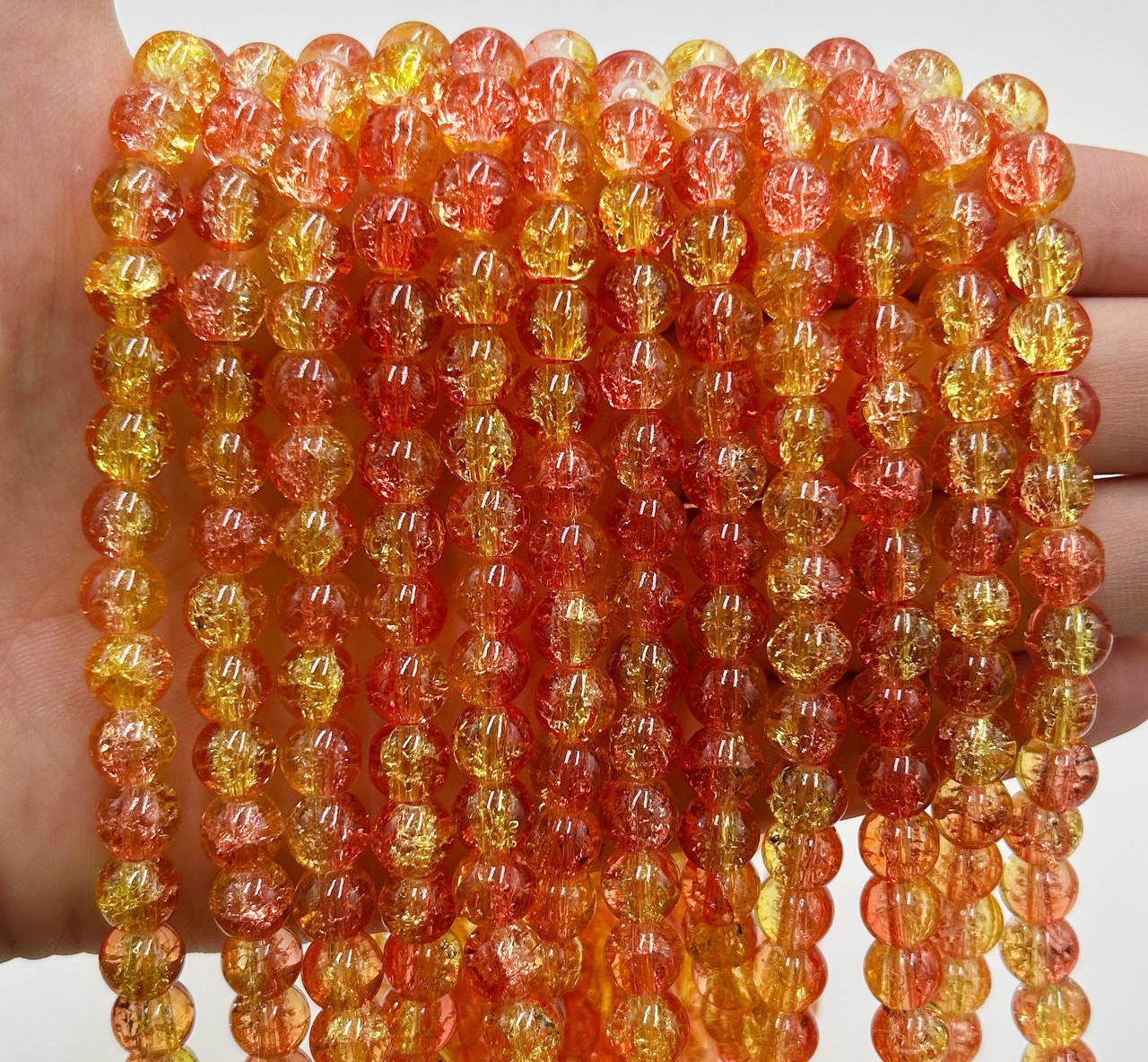 Скляні намистини "Бите скло" / Упаковка ≈ 100шт / Ø8мм /  Помаранчевий, фото 1