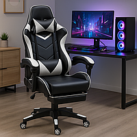 Геймерське ігрове крісло комп'ютерне GT з підставкою для ніг з подушками розкладне біле