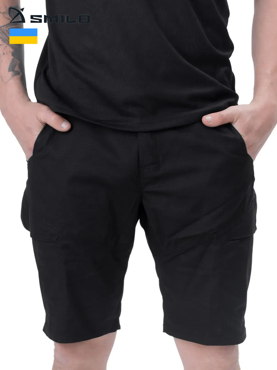 Тактичні шорти SMILO cargo rip stop black, фото 1