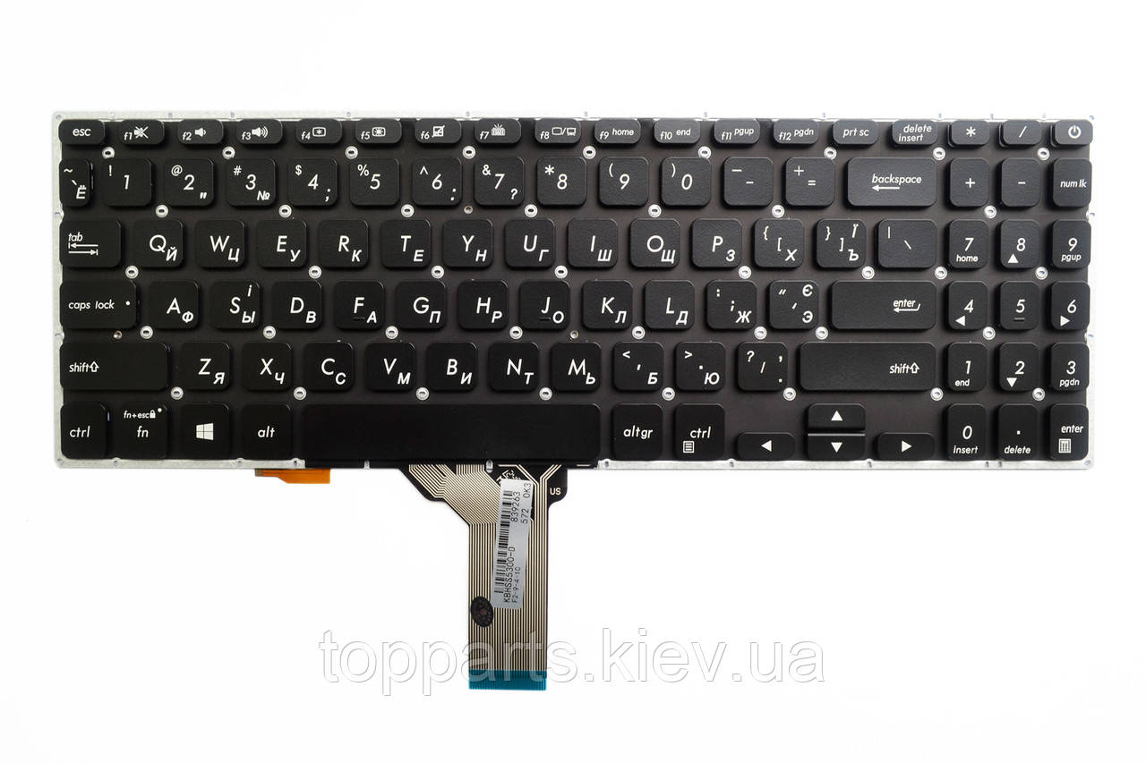 Клавіатура для ноутбуків Asus VivoBook X530, K530, S530 Series чорна без рамки з підсвіткою UA/RU/US