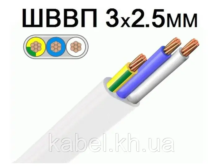 ШВВП 3x2.5 – Кабель електричний плоский, мідний, багатожильний, фото 1