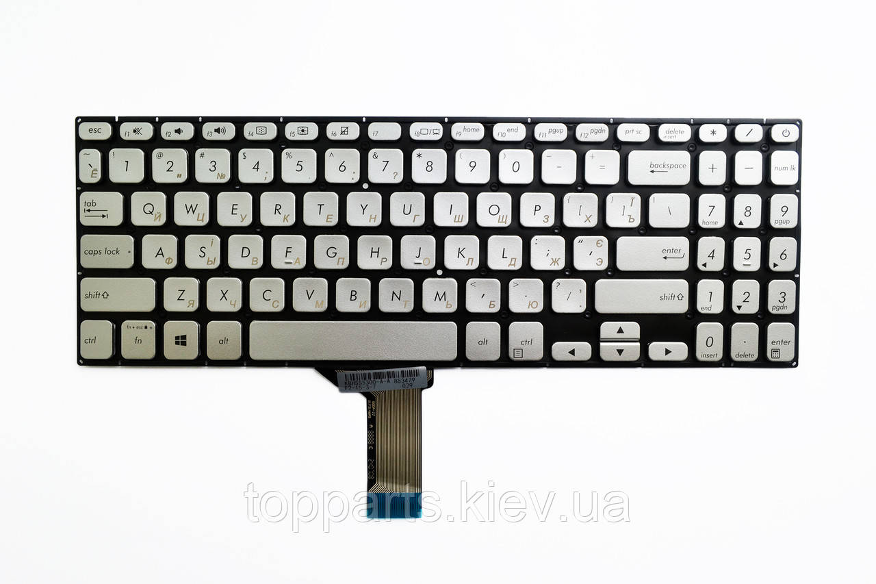 Клавіатура для ноутбуків Asus VivoBook X530, K530, S530 Series срібляста без рамки UA/RU/US