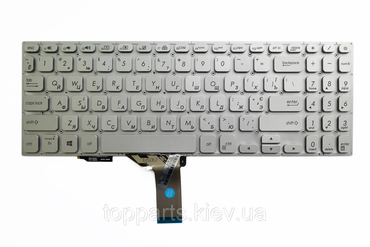 Клавіатура для ноутбуків Asus VivoBook X530, K530, S530 Series срібляста без рамки з підсвіткою UA/RU/US