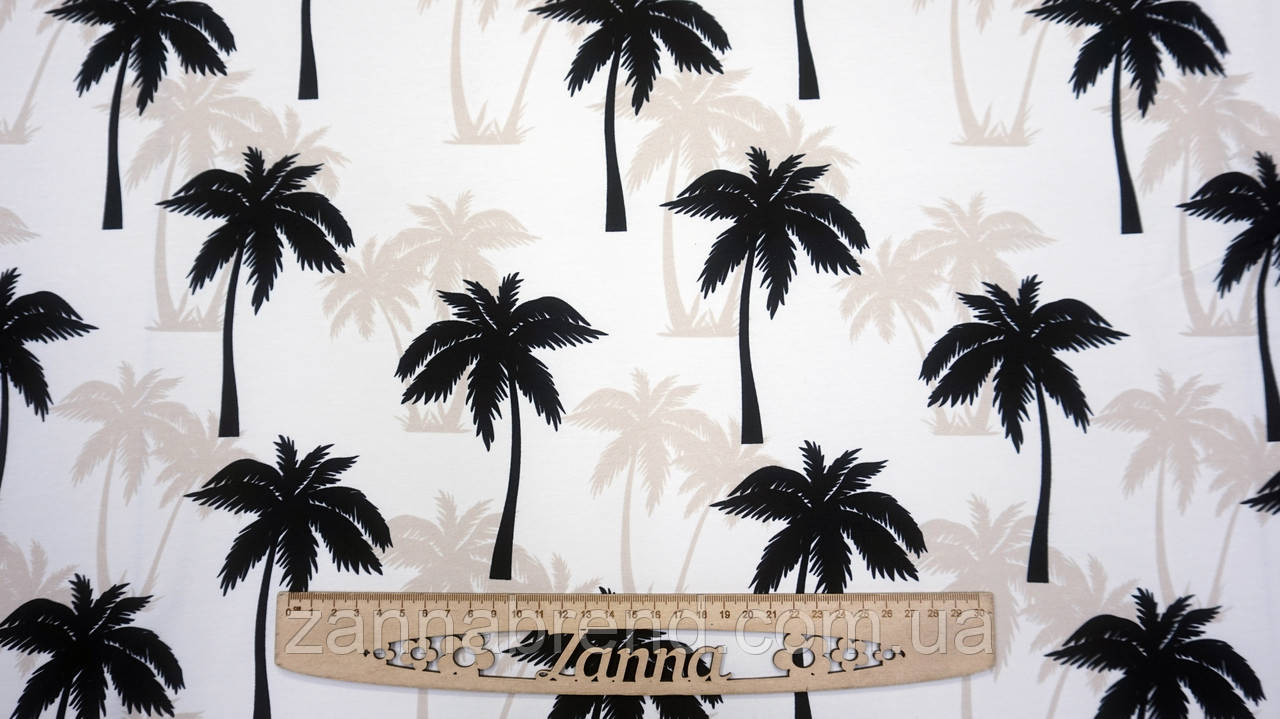 Тканина стрейч-кулір (Супрем) колір молочний "Пальмовий рай" (Брак- іноді зустрічаються плями розмазаної фарби), фото 1