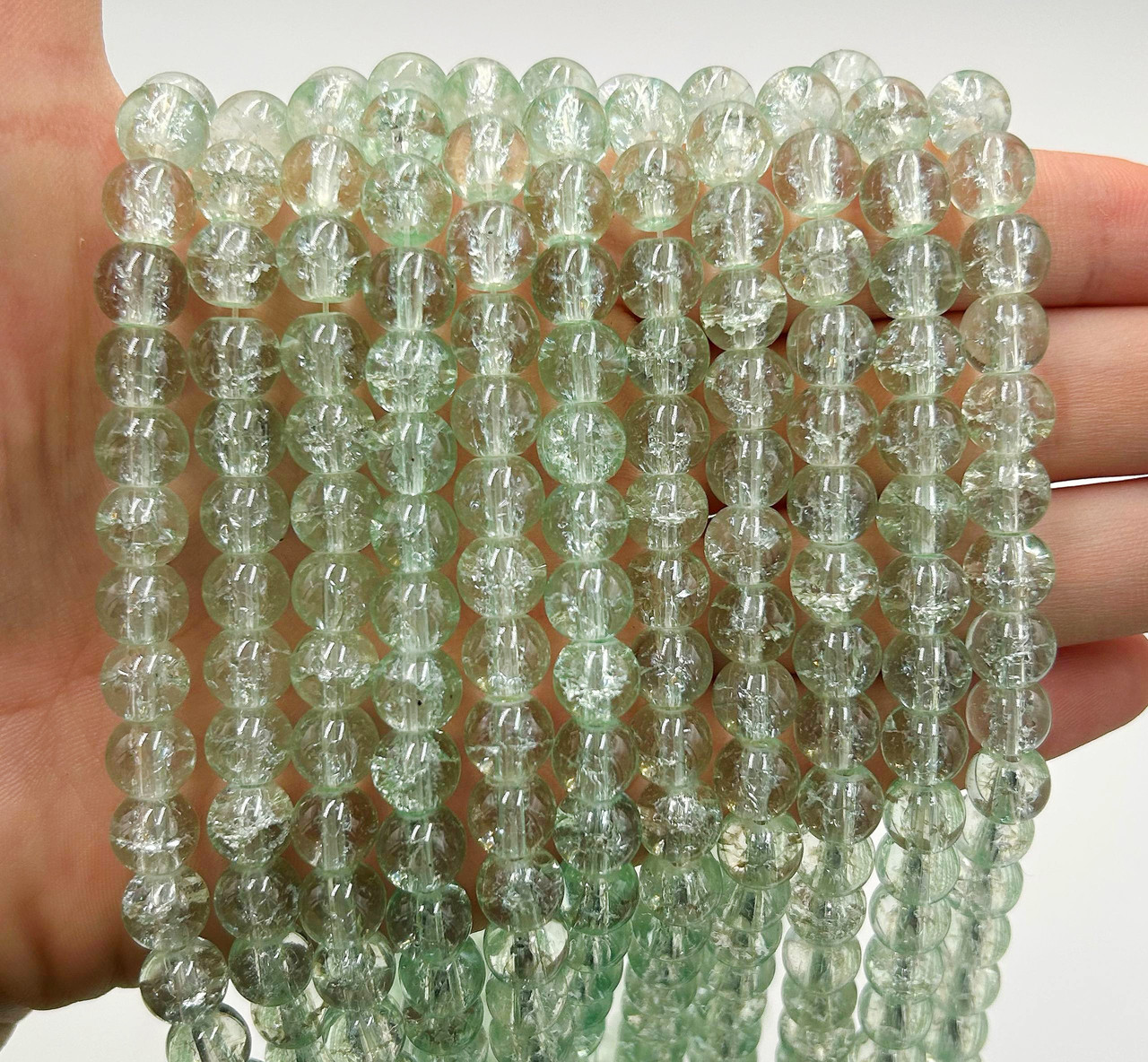 Скляні намистини "Бите скло" / Упаковка ≈ 100шт / Ø8мм / Світло-салатовий, фото 1