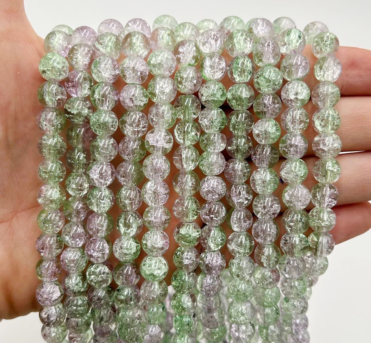 Скляні намистини "Бите скло" / Упаковка ≈ 100шт / Ø8мм / Пудрово-салатовий, фото 1
