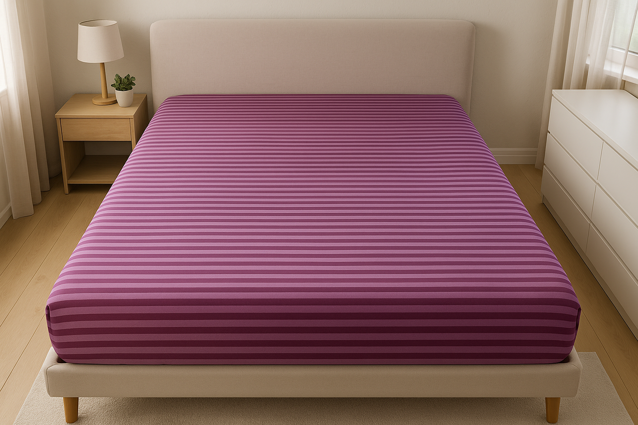 Простирадло на резинці двоспальне "Stripes violet" | Бязь 160х200 см, фото 1