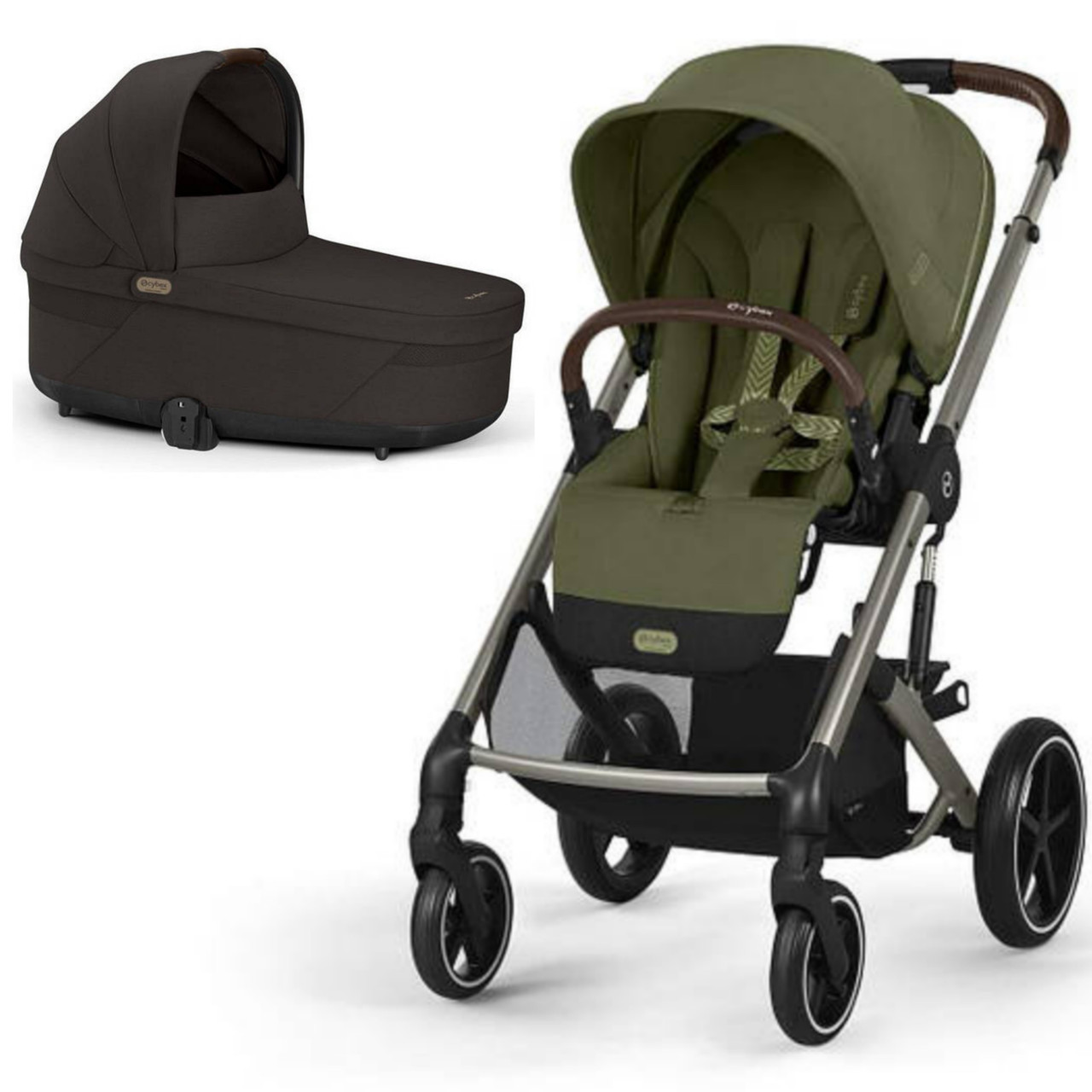 Коляска Cybex Balios S Lux Taupe 2 в 1 Moss Green / Люлька Chocolate Brown