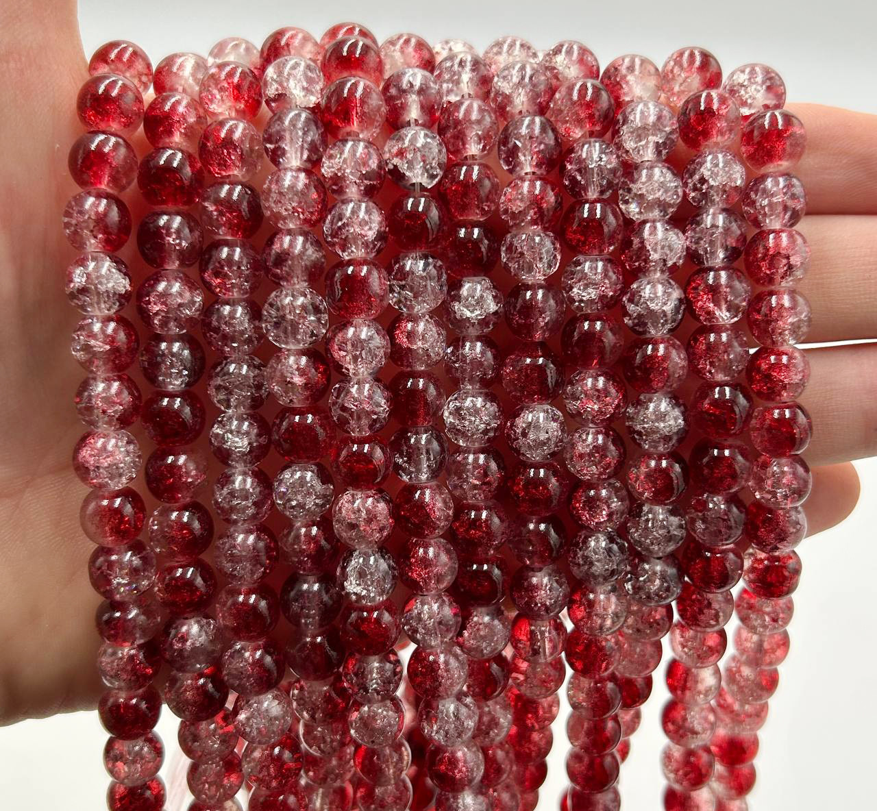 Скляні намистини "Бите скло" / Упаковка ≈ 100шт / Ø8мм / Прозоро-бордовий, фото 1