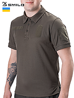 Форменна футболка поло олива SMILO CoolPass Pique Olive на короткий рукав з липучками під шеврони