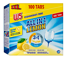 W5 All-in-1 Lemon 100 шт таблетки для посудомийних машин | розчинна плівка