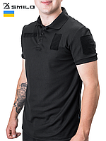 Форменна футболка поло SMILO CoolPass Pique Black на короткий рукав з липучками під шеврони