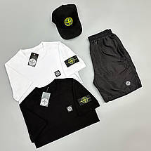 Футболка біла + футболка чорна + шорти з плащівки Stone Island + кепка, фото 2