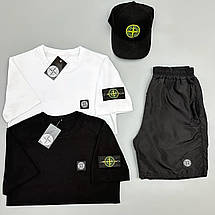 Футболка біла + футболка чорна + шорти з плащівки Stone Island + кепка, фото 3