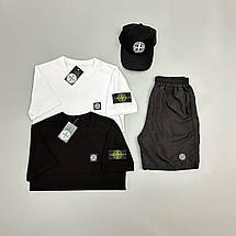 Футболка біла + футболка чорна + шорти з плащівки Stone Island + кепка, фото 4