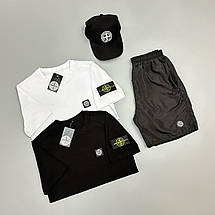 Футболка біла + футболка чорна + шорти з плащівки Stone Island + кепка, фото 5