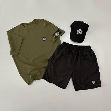 Футболка хакі + шорти Stone Island + кепка, фото 1