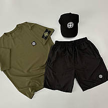 Футболка хакі + шорти Stone Island + кепка, фото 2