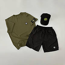 Футболка хакі + шорти Stone Island + кепка, фото 4