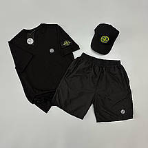Футболка(чорна) + шорти плащівка Stone Island + кепка, фото 2