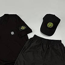 Футболка(чорна) + шорти плащівка Stone Island + кепка, фото 3