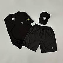 Футболка(чорна) + шорти плащівка Stone Island + кепка, фото 4