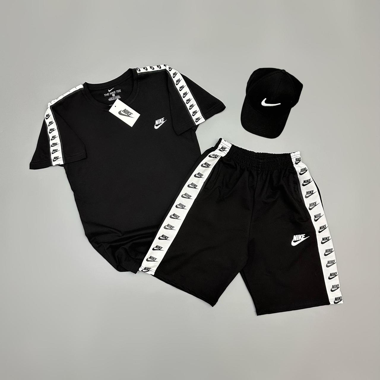 Футболка чорна + шорти + кепка Nike Lampas