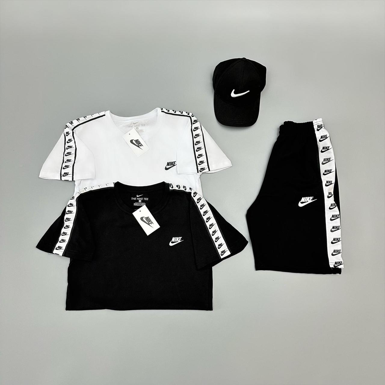 Футболка чорна + футболка біла + шорти + кепка Nike Lampas