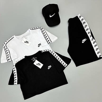 Футболка чорна + футболка біла + шорти + кепка Nike Lampas, фото 2