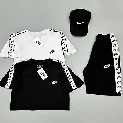 Футболка чорна + футболка біла + шорти + кепка Nike Lampas, фото 3