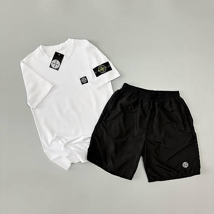 Футболка(біла) + шорти плащівка Stone Island, фото 1