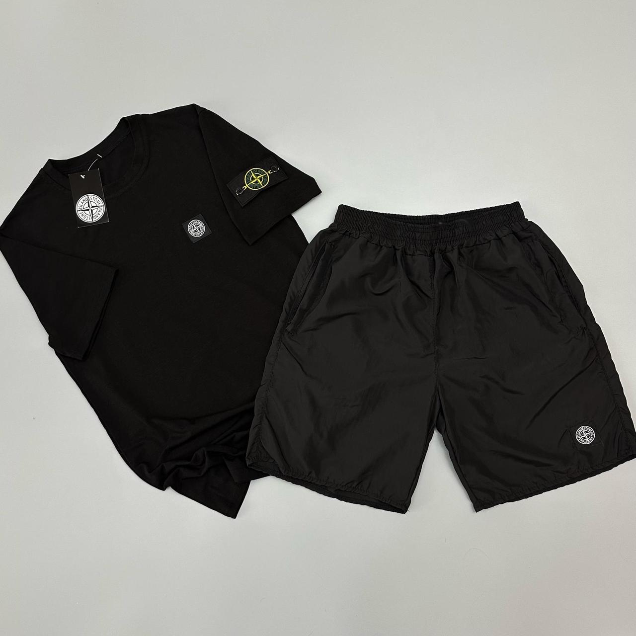 Футболка(чорна) + шорти плащівка Stone Island