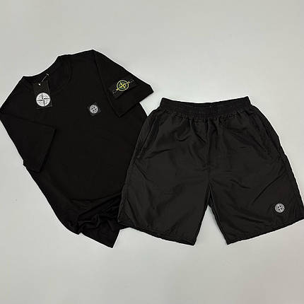 Футболка(чорна) + шорти плащівка Stone Island, фото 1
