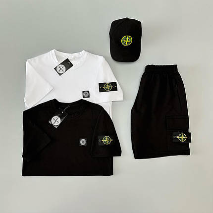 Футболка(біла) + футболка(чорна) + шорти + кепка Stone Island, фото 1