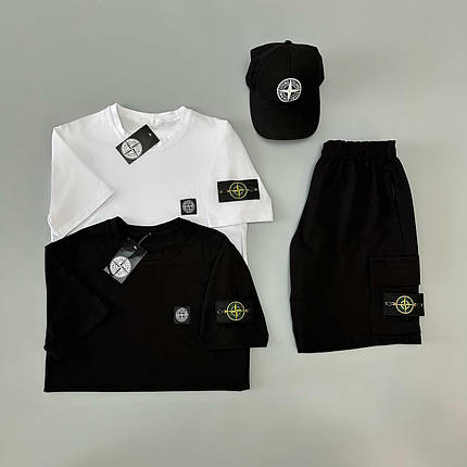 Футболка(біла) + футболка(чорна) + шорти + кепка Stone Island, фото 2