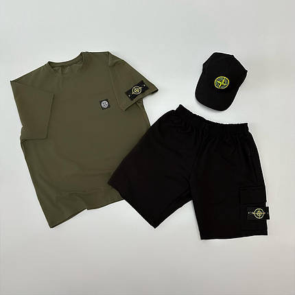 Футболка(хакі) + шорти + кепка Stone Island, фото 1