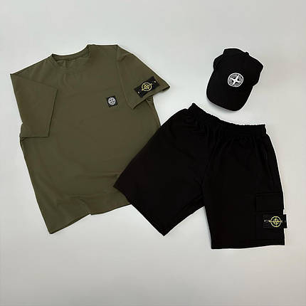 Футболка(хакі) + шорти + кепка Stone Island, фото 2