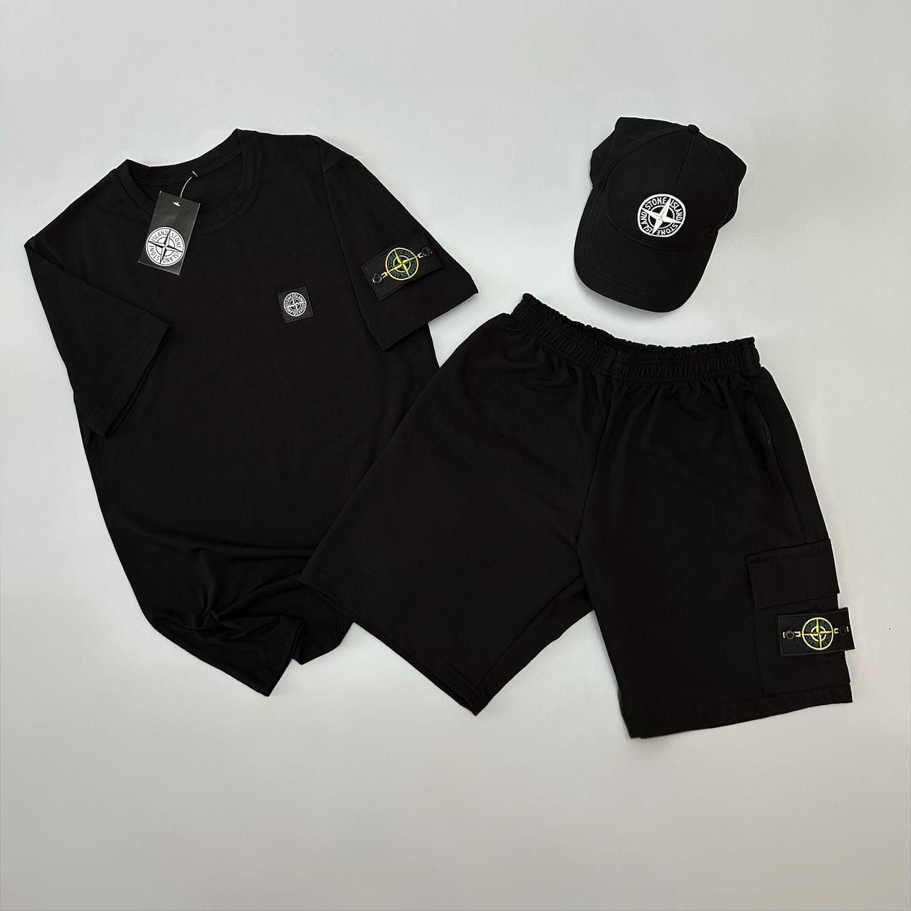 Футболка(чорна) + шорти + кепка Stone Island